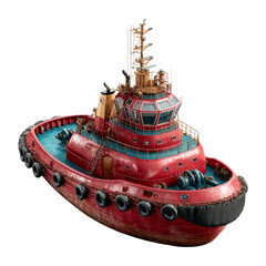 Detailed Red Tugboat Model in Bright Maritime Background