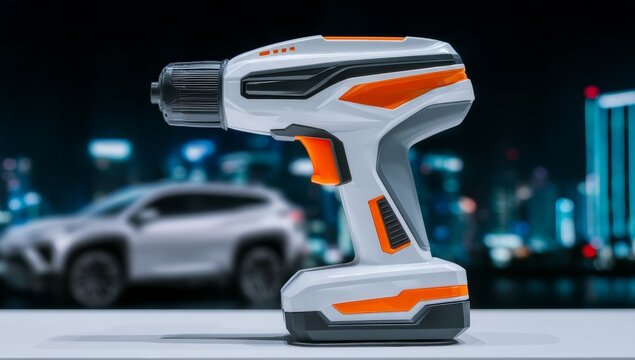 An electric truck is plugged into a charging station with an orange power connector, exemplifying the concept of green energy transport and zero-emission cargo delivery for commercial eco-friendly