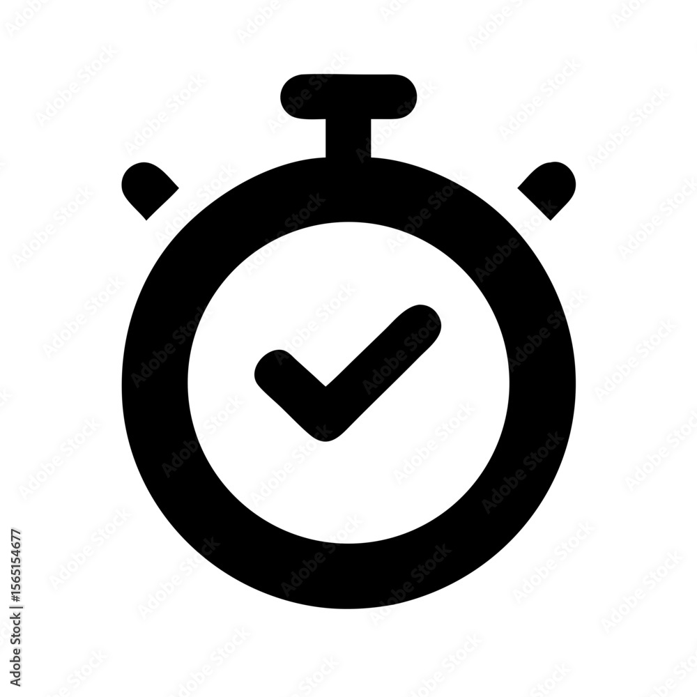 Poster stopwatch with checkmark icon. simple stopwatch symbol indicating task completion or time management