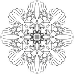 Simple line designs, line drawing for practicing coloring, mandala art, line drawing for making coloring books, printing, covers, patterns on product surfaces.