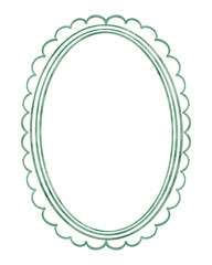 Oval frame with scalloped edges.Hand drawn illustration for baby shower invitation,wedding stationery and festive cards.