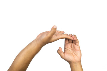 Hand gesture stretching isolated on white background