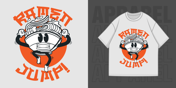 HAND DRAWING RAMEN JUMP ILLUSTRATION T-SHIRT APPAREL PRINTING DESIGN
