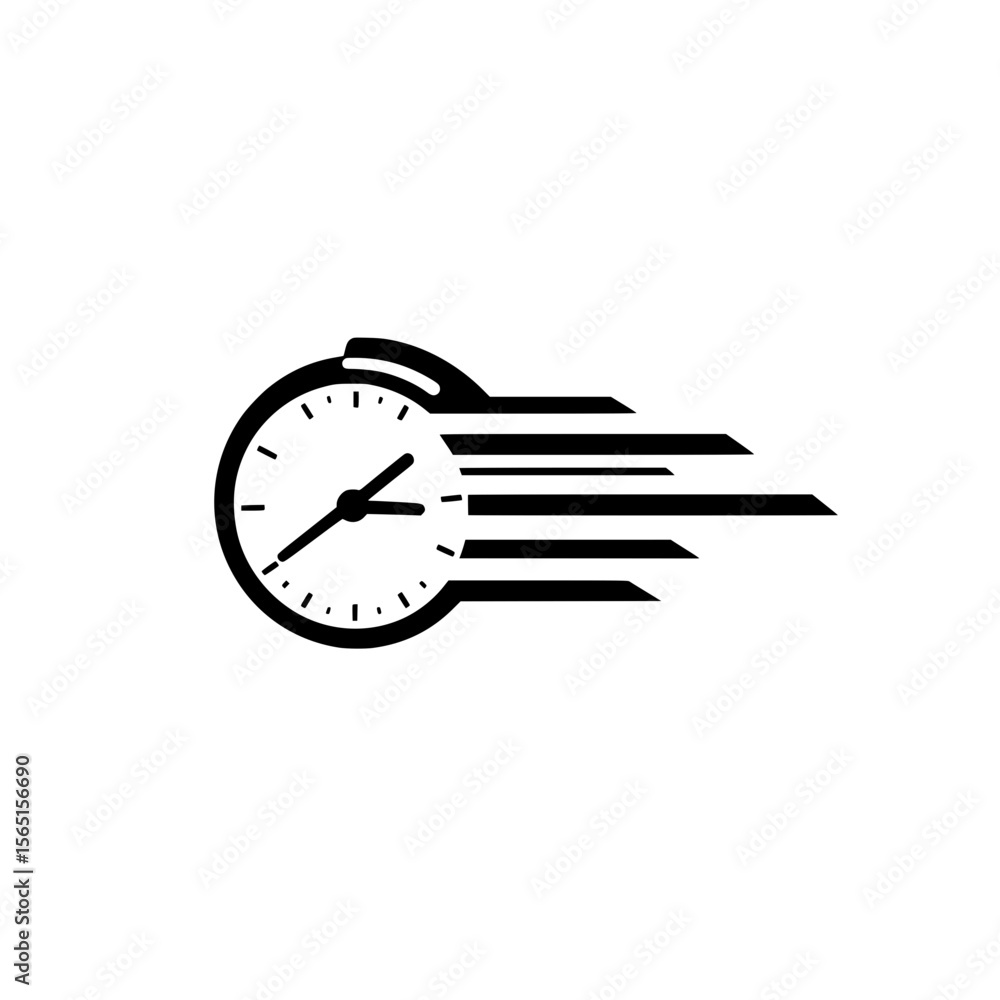 Poster clock with motion lines showing fast time movement vector illustration in minimalist style