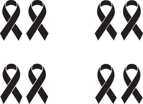 Four black awareness ribbons symbolizing mourning and support