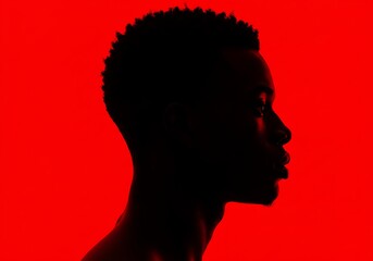 A silhouetted mans profile stands out against a red background
