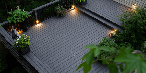 Stylish ash gray composite deck in a serene garden setting Generative AI