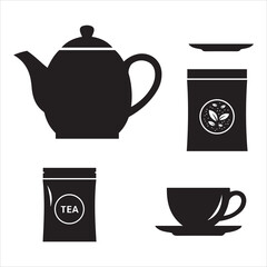 Obraz premium Collection of black tea related icons including a teapot tea bags and cup