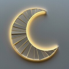 Modern crescent moon wall art with warm led backlighting and a geometric fan design