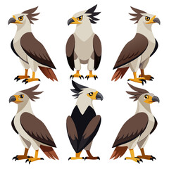 A Collection of Cartoon Harpy Eagle Illustrations Featuring Different Poses and Color Variations Displayed on a White Background Showcasing a Variety of Artistic Styles and