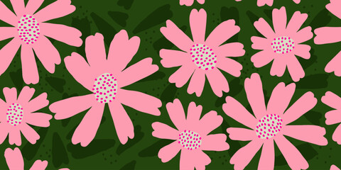 Exotic hand drawn flowers print, seamless patterns with floral and leopard for fabric, textiles, clothing, poster, cover, banner, wall art, home decor, abstract backgrounds.