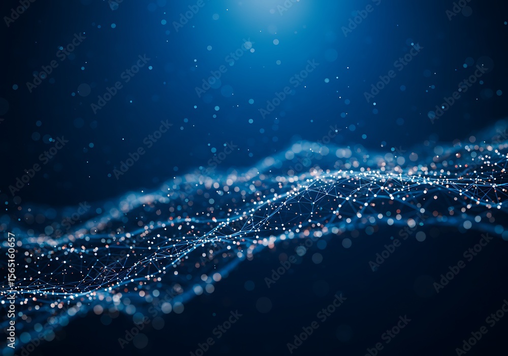Poster abstract network of connected dots and lines on blue