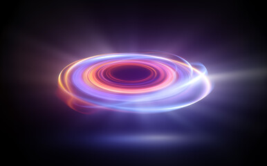 Glow swirl light effect. Circular lens flare. Abstract rotational lines. Power energy element. Luminous sci-fi. Shining neon lights. Magic arena. Swirl trail effect. Glint scene. Dynamic ellipse.