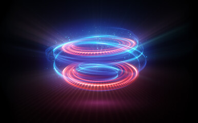 Glow swirl light effect. Circular lens flare. Abstract rotational lines. Power energy element. Luminous sci-fi. Shining neon lights. Magic arena. Swirl trail effect. Glint scene. Dynamic ellipse. Spin