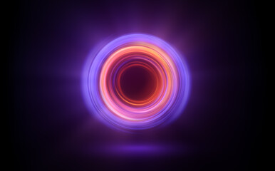 Glow swirl light effect. Circular lens flare. Abstract rotational lines. Power energy element. Luminous sci-fi. Shining neon lights. Swirl trail effect. Dynamic ellipse. Neon gradient. Purple illusion