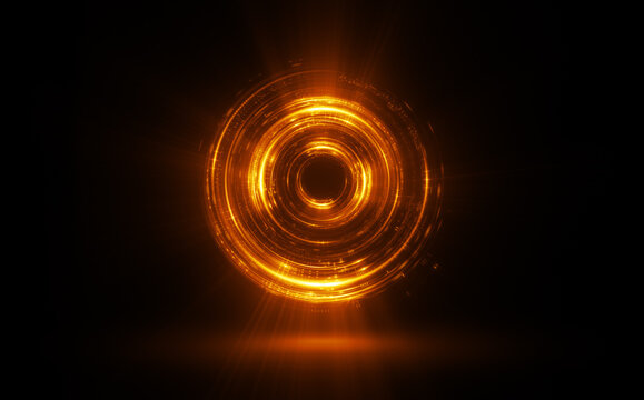 Glow swirl light effect. Circular lens flare. Abstract rotational lines. Power energy element. Luminous sci-fi. Shining neon lights. Swirl trail effect. Dynamic ellipse. Neon gradient. Golden illusion