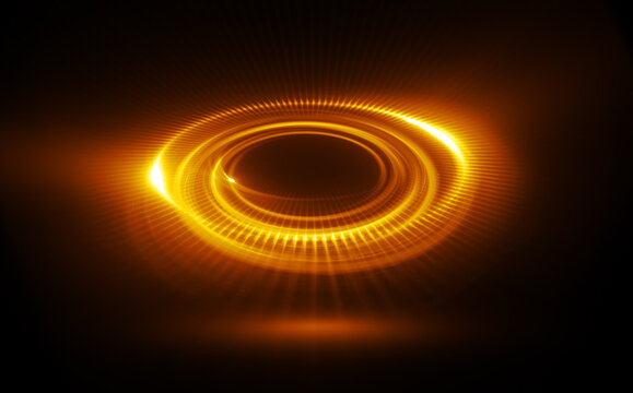 Glow swirl light effect. Circular lens flare. Abstract rotational lines. Power energy element. Luminous sci-fi. Shining neon lights. Magic arena. Swirl trail effect. Glint scene. Dynamic ellipse.