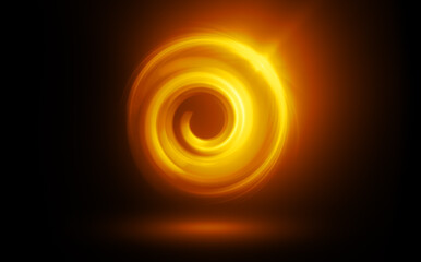 Glow swirl light effect. Circular lens flare. Abstract rotational lines. Power energy element. Luminous sci-fi. Shining neon lights. Swirl trail effect. Dynamic ellipse. Neon gradient. Golden illusion