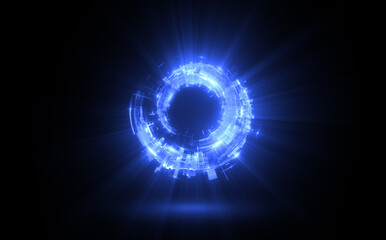 Glow swirl light effect. Circular lens flare. Abstract rotational lines. Power energy element. Luminous sci-fi. Shining neon lights. Swirl trail effect. Dynamic ellipse. Neon gradient. Blue illusion