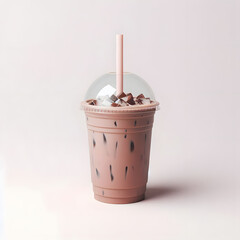 chocolate cocoa drink glass iced, isolated white background 