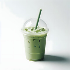green tea cold matcha  in a glass isolated white background 