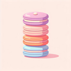 flat cartoon macaron stack in pastel color palette, clean and minimal

