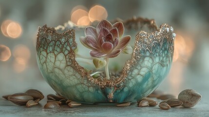 Fototapeta premium Microgreens are growing vibrantly in a ceramic bowl