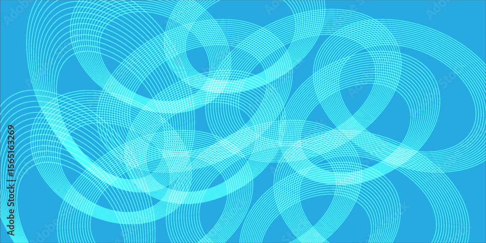 Poster an abstract composition featuring intersecting lines and patterns forming geometric shapes on a blue