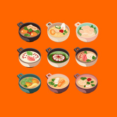 A Lineup of Four Diverse Male Chefs in White Uniforms and Hats, with One Holding a Platter of Food, on a Solid Red Background