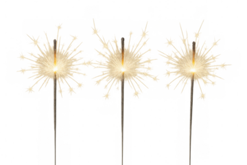 Realistic burning sparklers emitting bright sparks on a transparent background, perfect for celebrations and festive designs