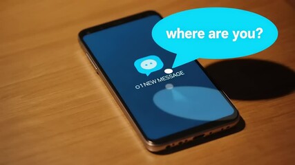 Phone displays a new message notification on wood