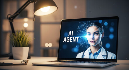 Artificial intelligence agent concept represented on laptop screen suggesting futuristic healthcare