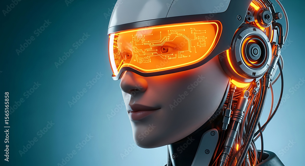 Aufkleber futuristic cyborg portrait depicting artificial intelligence with circuit board style display