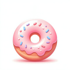 kawaii donut with pastel pink glaze and sprinkles, cartoon minimal, white background

