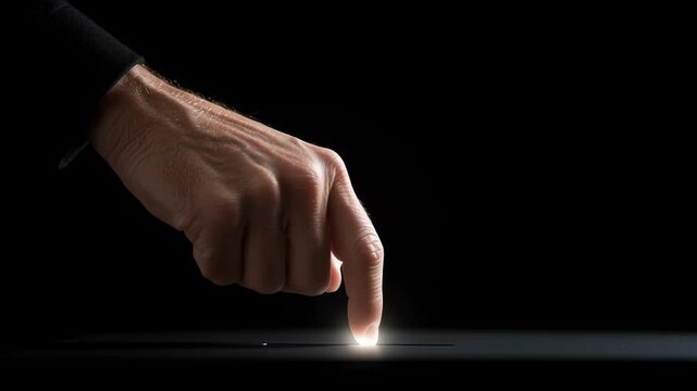 Final Vote - A dramatic macro close-up shot of a finger about to push a ballot through a secure voting slot, highlighted by rim light against a solid black background. 