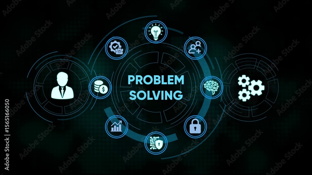 Poster modern conceptual design illustrating problem solving process, innovation and effective solutions