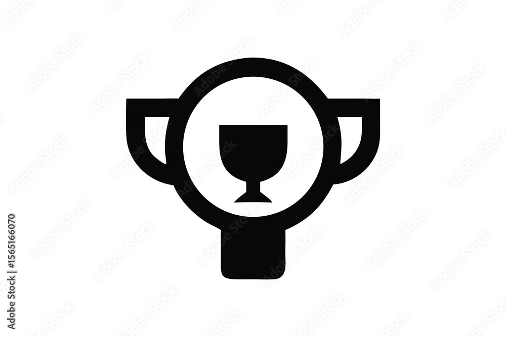 Poster simple black and white graphic icon representing a trophy with a fragile symbol inside on a clean wh