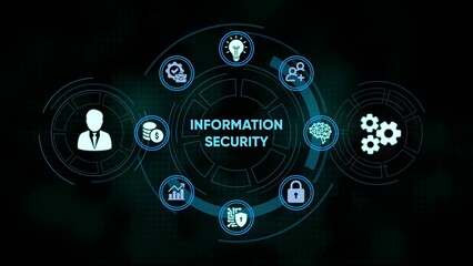 Conceptual illustration of information security and data protection featuring digital icons