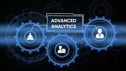 Advanced analytics concept depicting business teamwork and data processing efficiency with futuristic elements
