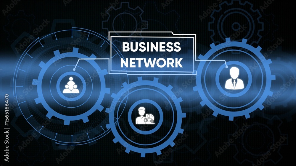 Aufkleber conceptual illustration of a business network system and technology with interconnected gears.