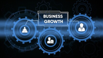 Business growth concept with gears and icons representing teamwork and success