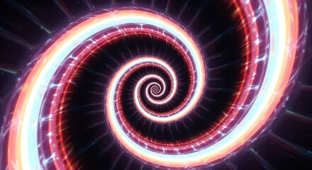 Abstract glowing spiral tunnel with red and light blue lines on a dark background creating depth