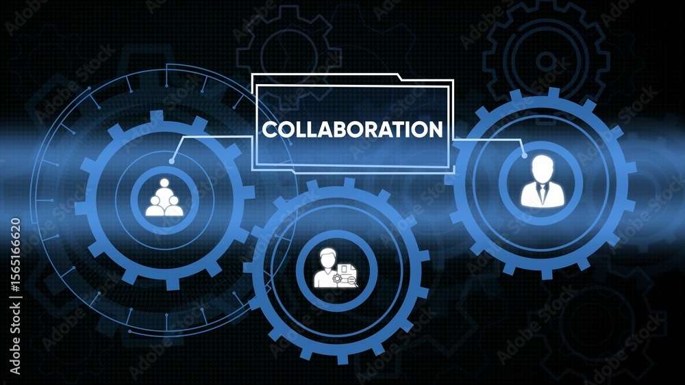 Aufkleber conceptual digital illustration symbolizing collaboration teamwork and data sharing within a busines
