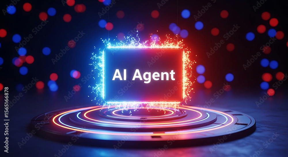 Poster illuminated ai agent interface representing artificial intelligence and futuristic technology