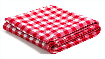 Red Checkered Picnic Cloth – Isolated on Clean White Surface

