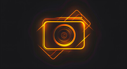 Neonowa ikona aparatu fotograficznego z dynamicznymi efektami świetlnymi