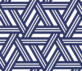 Decorative geometric mesh with a modern design of thin blue lines on a white background.  Seamless repeating pattern. Abstract vector illustration.