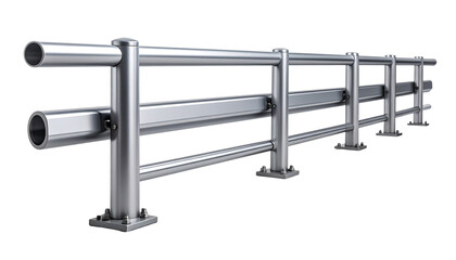 Fototapeta premium Long metal guard rail with two posts on each end isolated on a white background