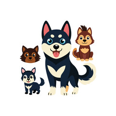 Brown And Black Puppy, Dog, Husky, Funny, icon, Illustrations Set