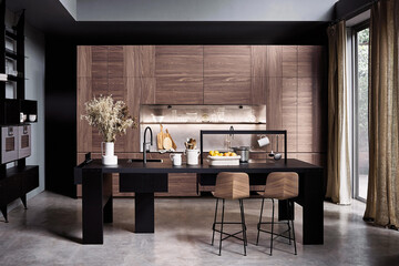 Modern luxury kitchen interior design in minimal style